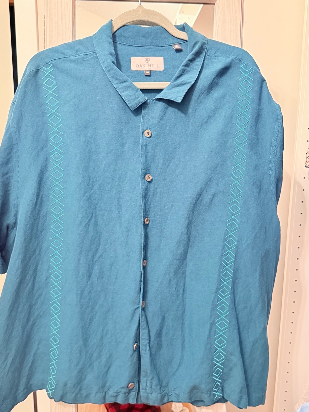 Oak Hill Men's Teal Embroidered Button-Down Shirt